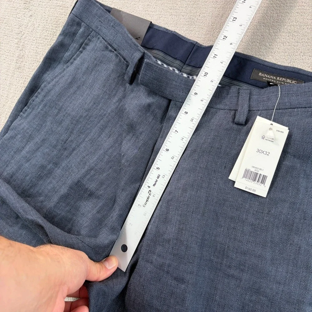 Banana Republic Modern Slim Fit Trouser Pants Navy 100% Linen Men 30x32 NWT $160